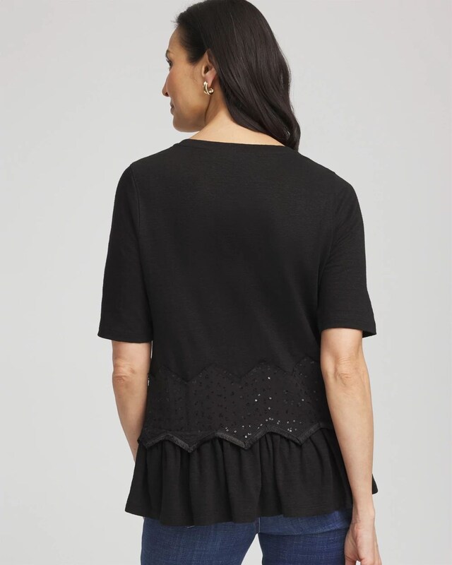 Chevron Sequin Peplum Linen Tee - image 3